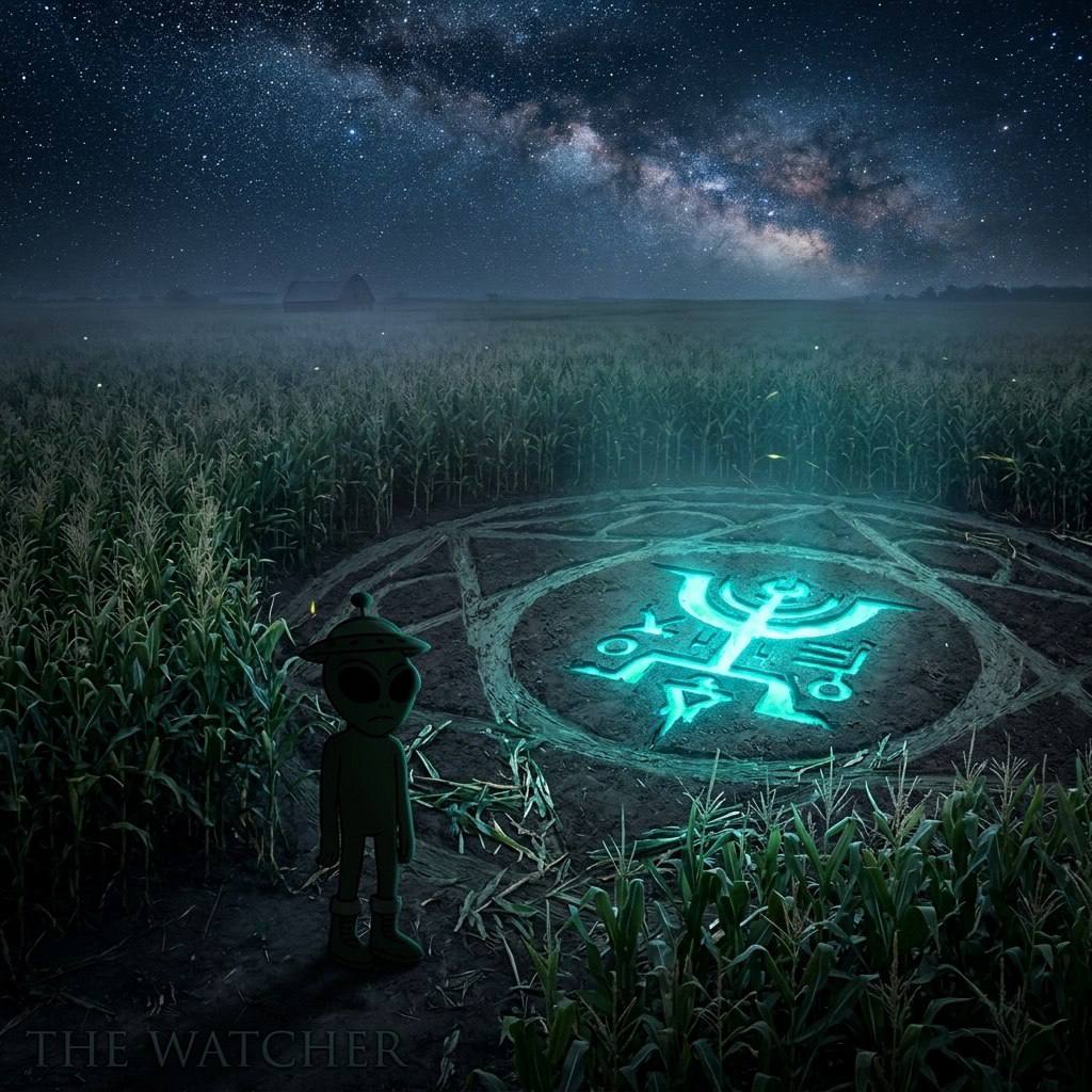 BOOTS next to a glowing crop circle