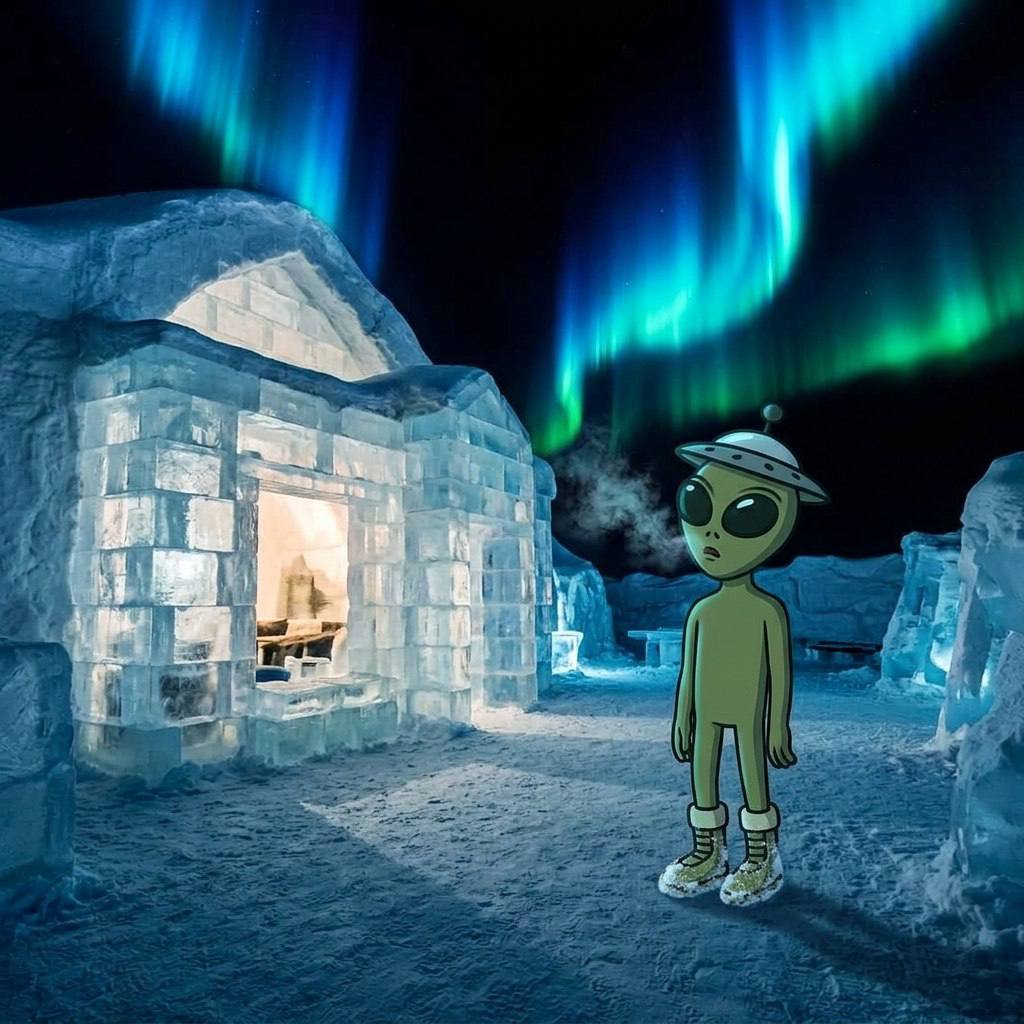 BOOTS at an ice hotel under the northern lights